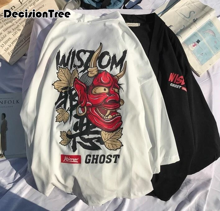2019 summer japanese printing cotton linen male long sleeve kimono men kimono cardigan black sunscreen coat men Windbreaker