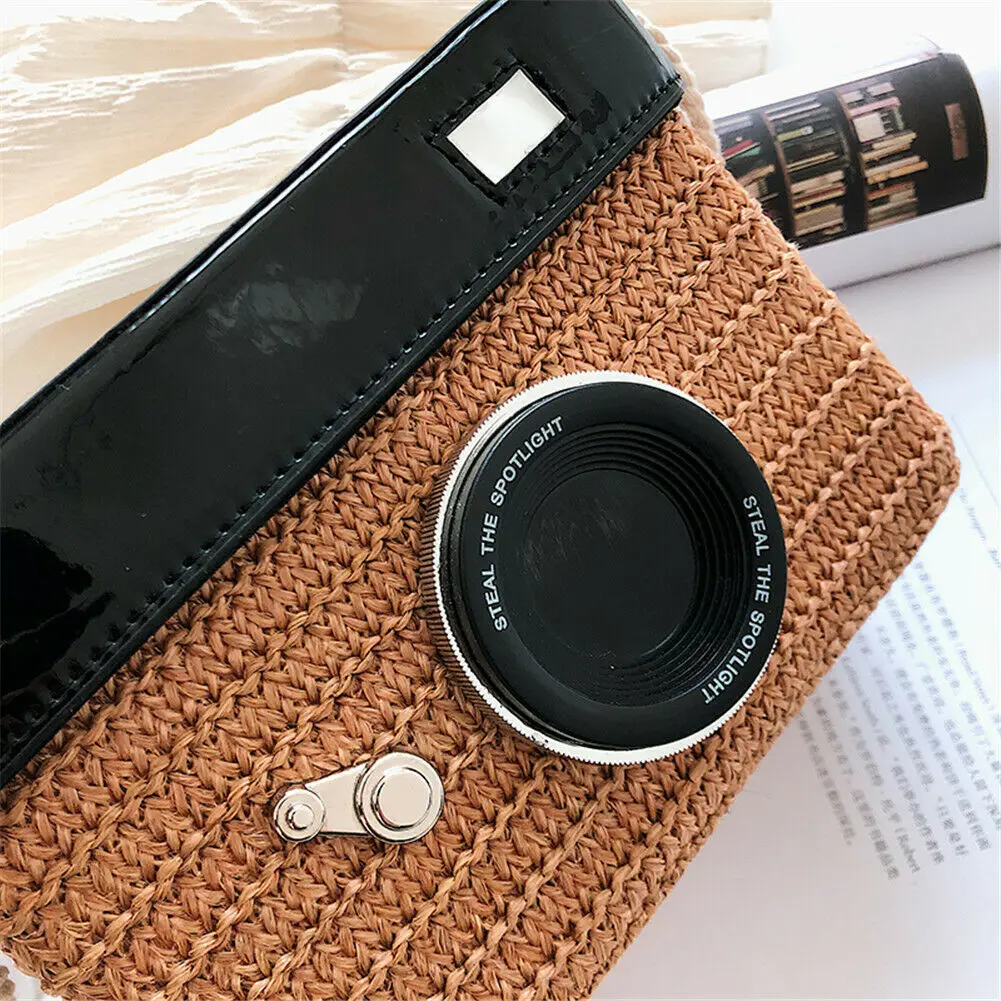 Женская мини-соломенная плетеная квадратная сумка в форме камеры, дорожная сумка для телефона, 2 цвета