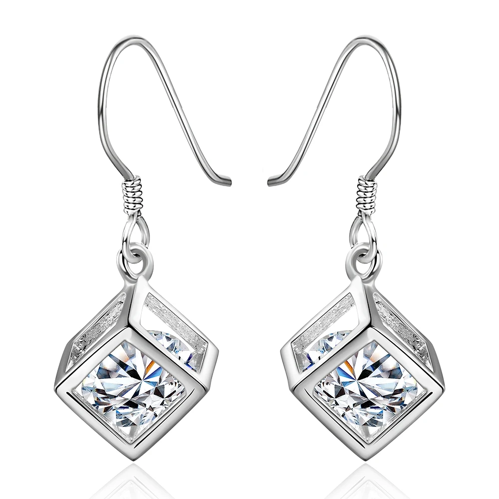 

925sterling silver loverly wave solid Prismatic full crystal stone earring drop hook for women fine fashion trendy jewerly