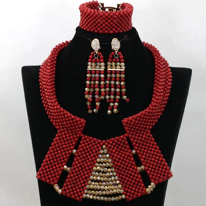 Роскошный Полный коралловый бисер свадебные комплекты ювелирных изделий женский костюм вечерние индийское ожерелье, набор CNR679 - Окраска металла: D