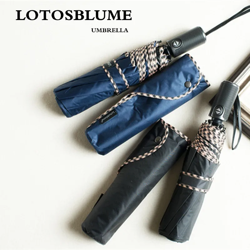 

LOTOSBLUME Fully automatic folding black glue sunshade sunshade sun umbrella. Checkered edge Vinyl coating
