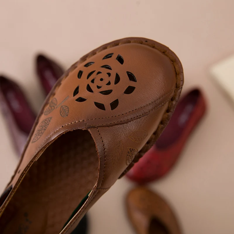 J61 Glissement Souple En J61 Plat Véritable brown Confort purple Creepers Ethniques Casual Femmes Dame Mocassins red Chaussures Cuir Mère Black Infirmière Creux Pour Sur J61 J61 Sandales 6qwnxFtwT5