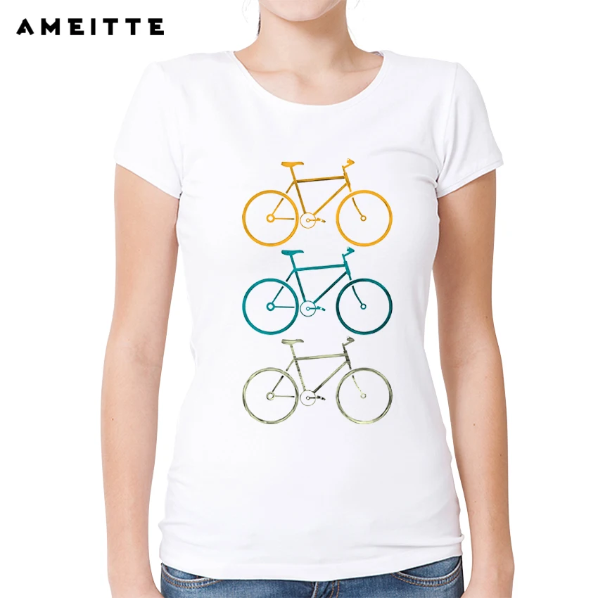 2018 Women's Bikes Printed T shirt Summer Casual Streetwear T Shirt Ladies Hipster Fitness Short
