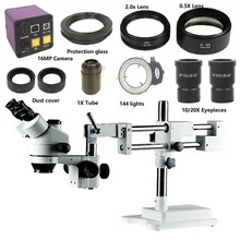 3.5X-90X Simul- Focal Trinocular Microscope Zoom Stereo Double arm microscope stand +16MP HDMI USB digital camera microscope