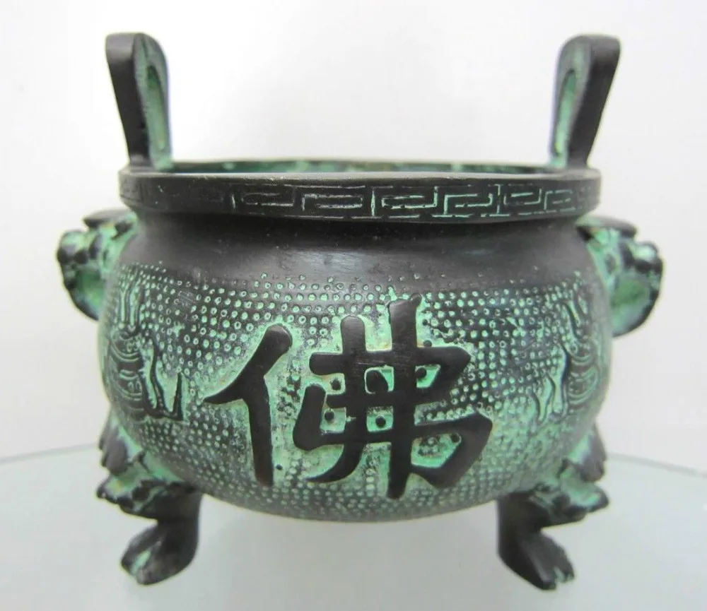 

Chinese bronze pot Incense Burners Dragon head Buddha Ming Dynasty old Healing Medicine Decoration 100% Brass Bronze