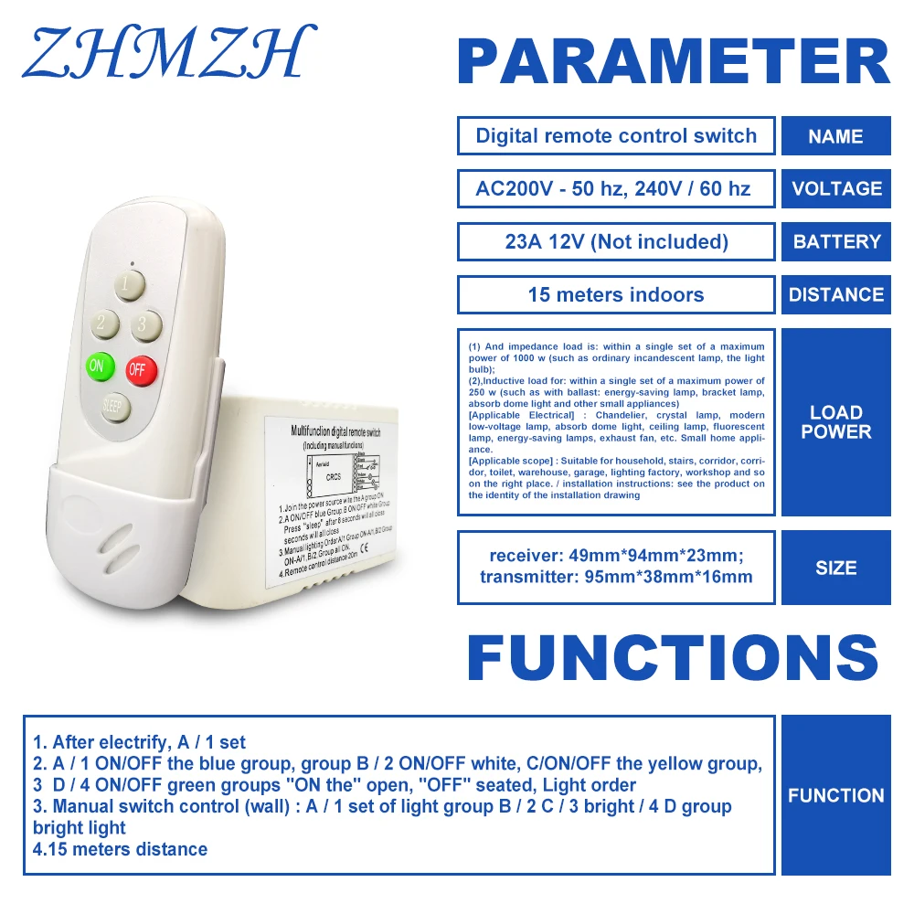 AC200V-240V Многофункциональные цифровые лампы беспроводной пульт дистанционного управления Переключатель 4 пути 5 секций приемник передатчик для потолочный светильник