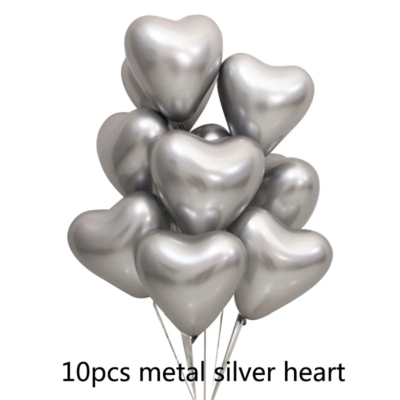 20 шт. 10 дюймов металлические светящиеся синие латексные шары Свадебные темно-синие хромированные шары 10 шт. украшения для дня рождения детские товары - Цвет: 10pcs silver heart