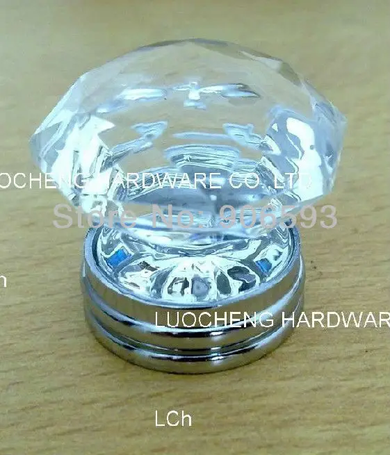 

50PCS/LOT FREE SHIPPING 35MM CLEAR CRYSTAL KNOBS ON CHROME BRASS BASE
