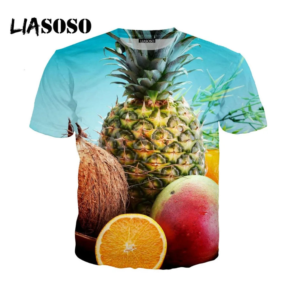 LIASOSO 2018 3D принт Женская и Мужская футболка летняя с изображением фруктов ананаса