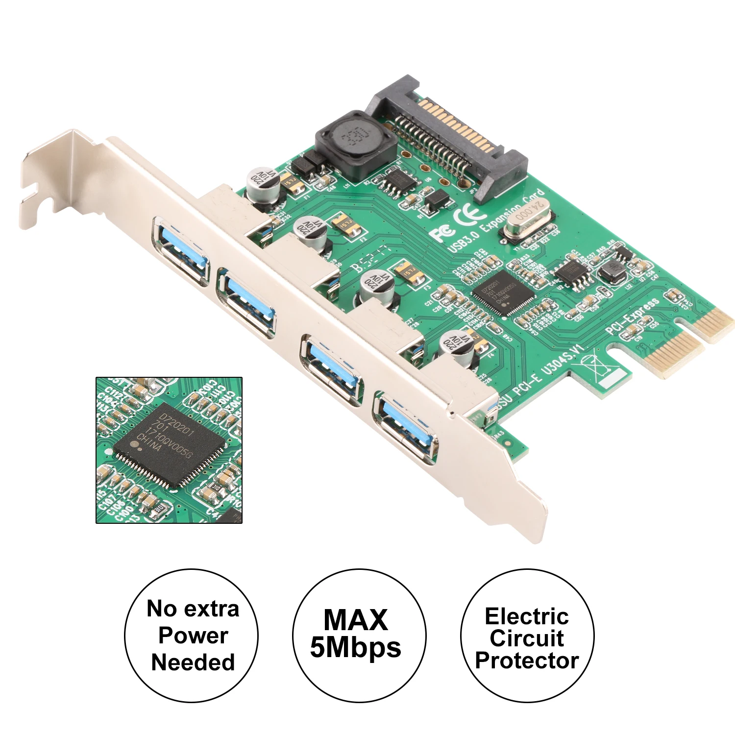 Высокоскоростная Плата расширения Ubit с 4 портами PCIE на USB 3 0 15 контактным разъемом