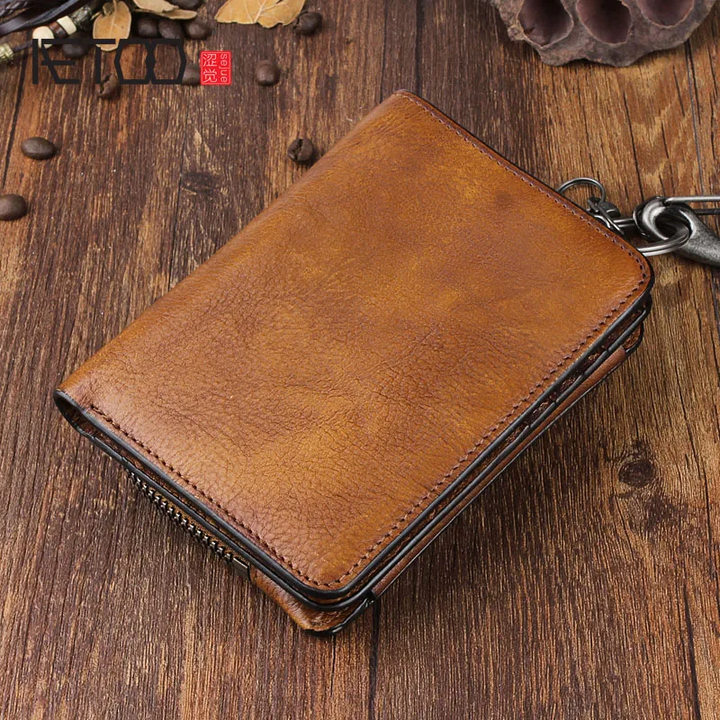 

AETOO Handmade leather wallet men short paragraph youth personalized men's wallet multi-purpose leather wallet vertical section