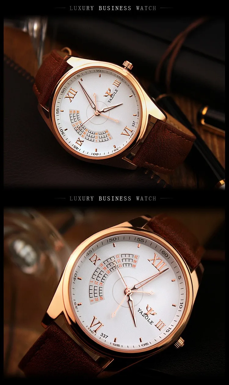 YAZOLE Топ бренд класса люкс бизнес часы уникальные модные мужские часы кожа аналоговые кварцевые часы Saat Erkek Kol Saati