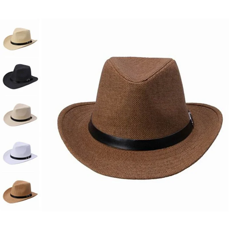 

2019 Western Cowboy Hat Sun Hat For Men Summer Hat With Alloy Feather Beads Beach Cap Panama Hats