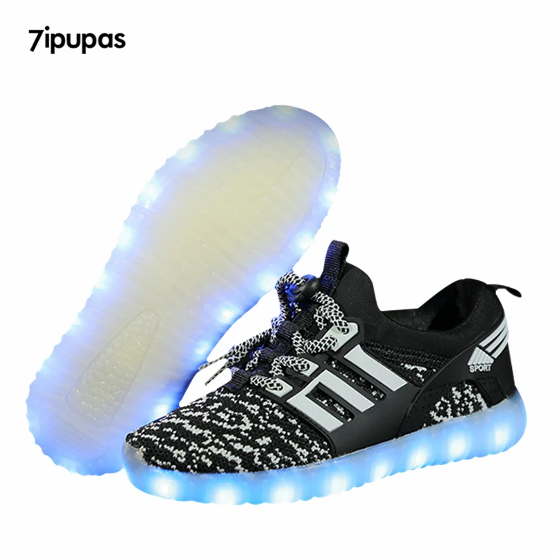 7ipupas Bright Solid USB Led Light Up Kid Shoes Breathable Canvas Slip-On Children Charging Luminous Sneakers Girl&Boy Shoes