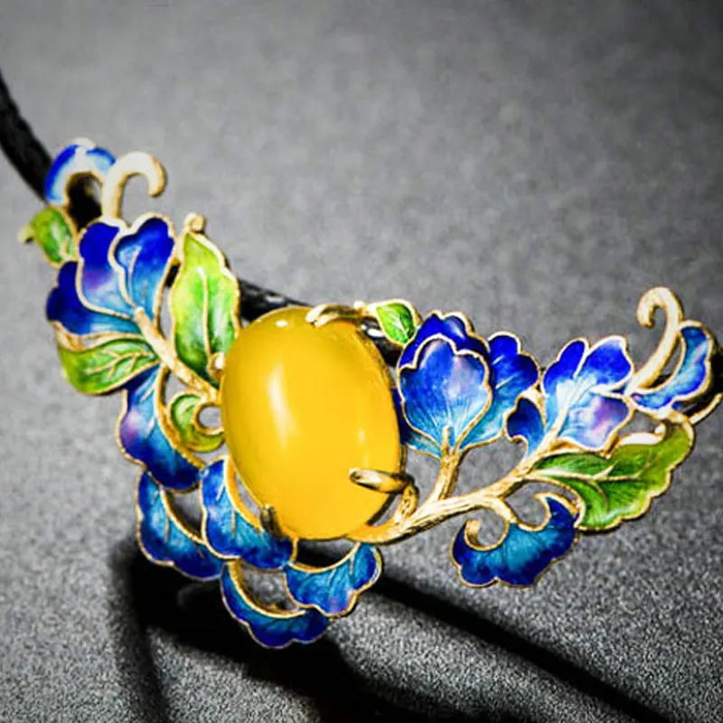 

RADHORSE Pendant 925 Sterling Silver Fine Jewelry Agate Peony Modeling Cloisonne Fine Craftsmanship S925 Silver Pendants