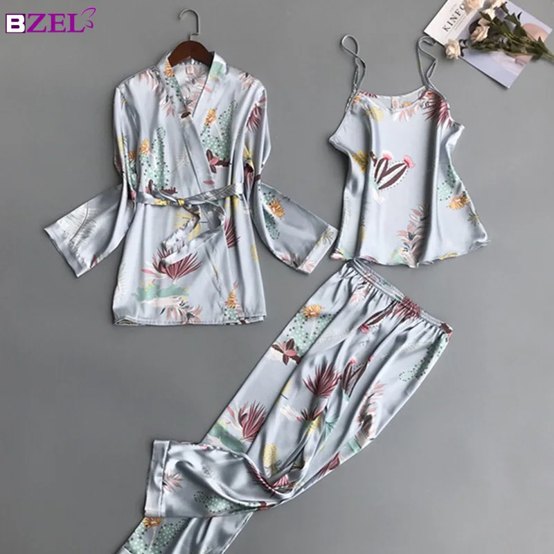 Женские пижамные комплекты из 3 предметов модные атласные пижамы на тонких