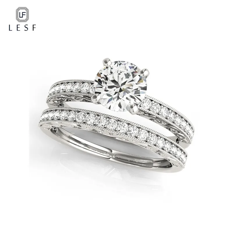 

LESF New Original Pure 925 Silver Rings Sets Cubic Zirconia Engagement Wedding Jewelry For Women Support customization