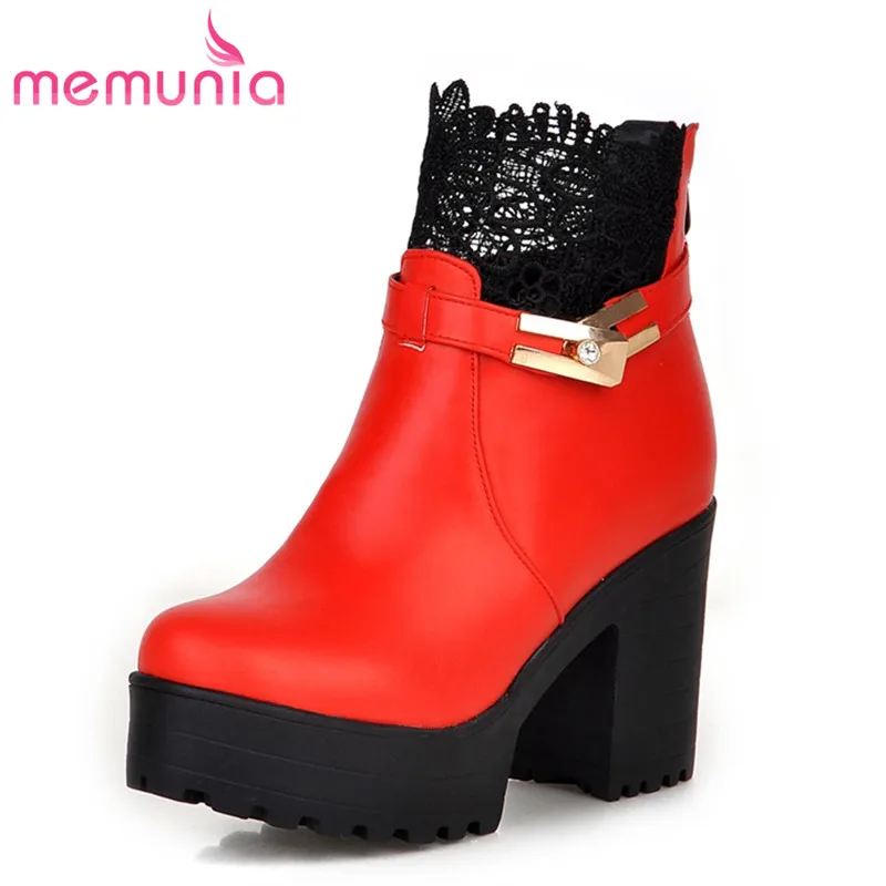 

MEMUNIA sexy female ankle boots autumn winter platform and thick high heels pu soft leather large szie 34-43 for popular