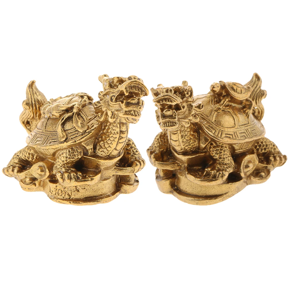 Vintage Copper Feng Shui Golden Dragon Turtle Statue Charm For Protection Fortune and Wealth Collectible Decorative Ornament