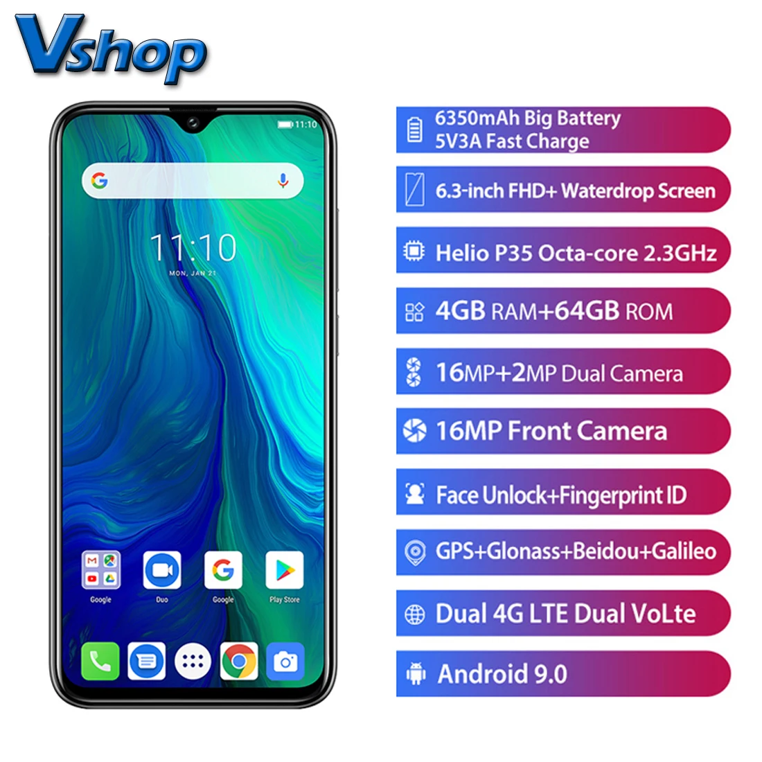 

Original Ulefone Power 6 4G Mobile Phone Android 9.0 4GB RAM 64GB ROM Helio P35 Octa-core Smartphone 1080P FHD NFC Cell Phone