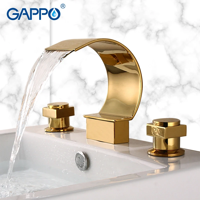 GAPPO basin faucet golden waterfall faucets taps mixer golden basin sink faucet mixer bathroom Deck mounted hand wash faucet