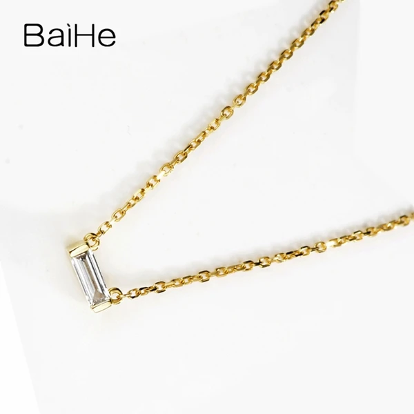BAIHE Solid 18 К желтого золота 0.08ct Сертифицированный H/SI натуральный алмаз помолвка женские модные ювелирные изделия подарок ожерелья