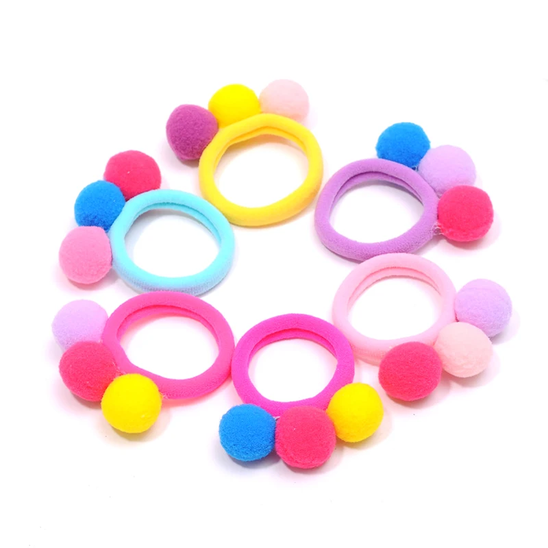 6pcs Cute Girls Headwear 3 Balls Elastic Hair Bands Rope Ring Gum