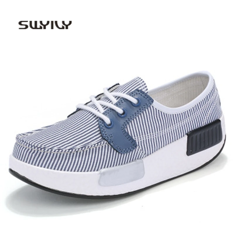 SWYIVY Sneakers Women Canvas Stripe Platform Women