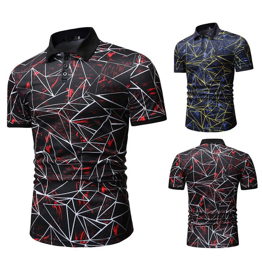 

Men's Fashion Print POLO Shirts Sexy Button Slim Fit Turn-Down Collar Short Sleeve Top Shirt Top Male Polo Shirts For Men