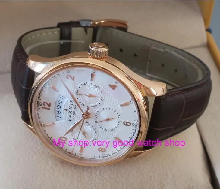  42MM PARNIS 26 jewels Japanese 9100 automatic Self-Wind Mechanical watches white dial Sapphire Crys