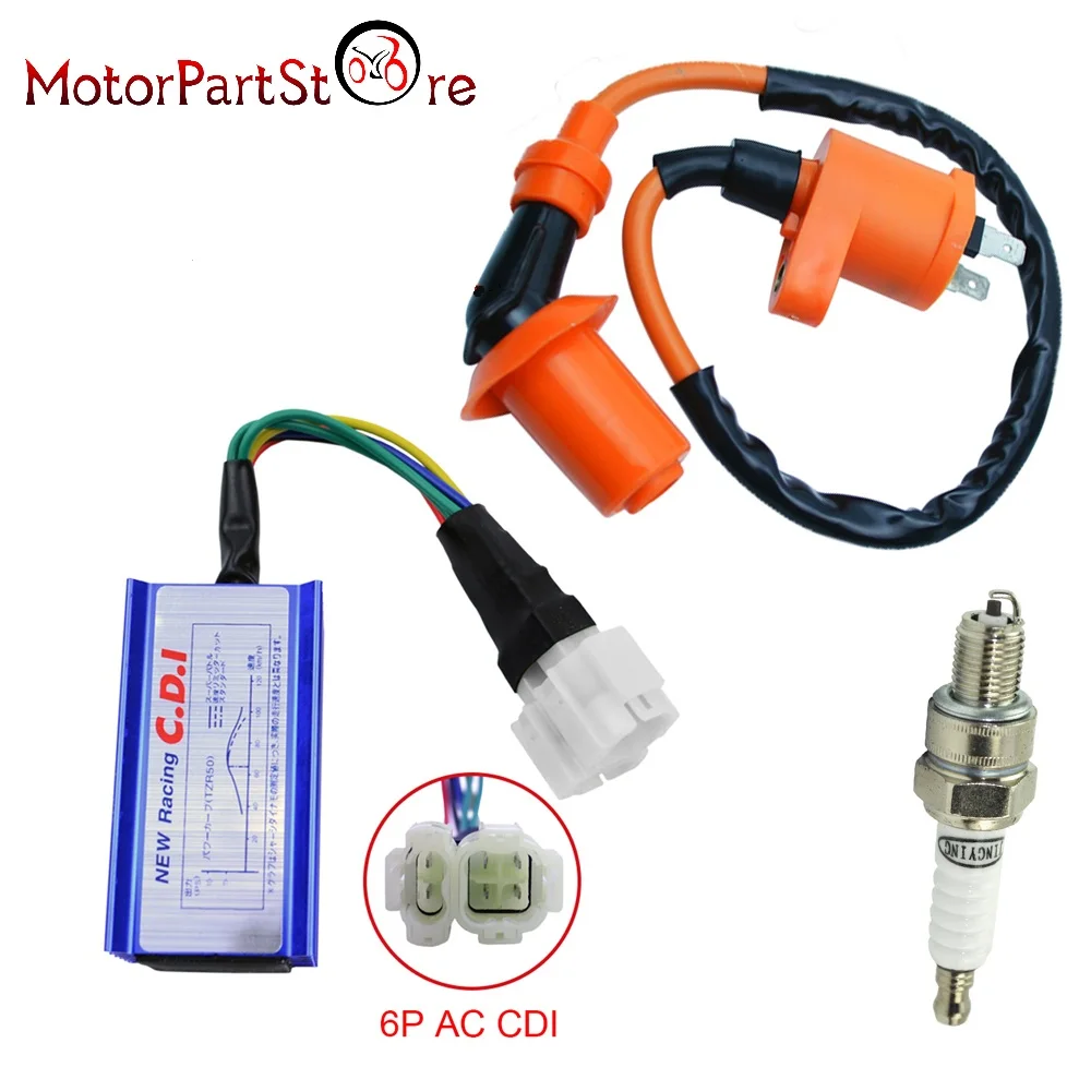 

High Quality Performance Racing GY6 Ignition Coil + A7TC Spark Plug + 6 Pin AC CDI For 50cc - 125cc 150cc Scooter Moped ATV 3Pcs