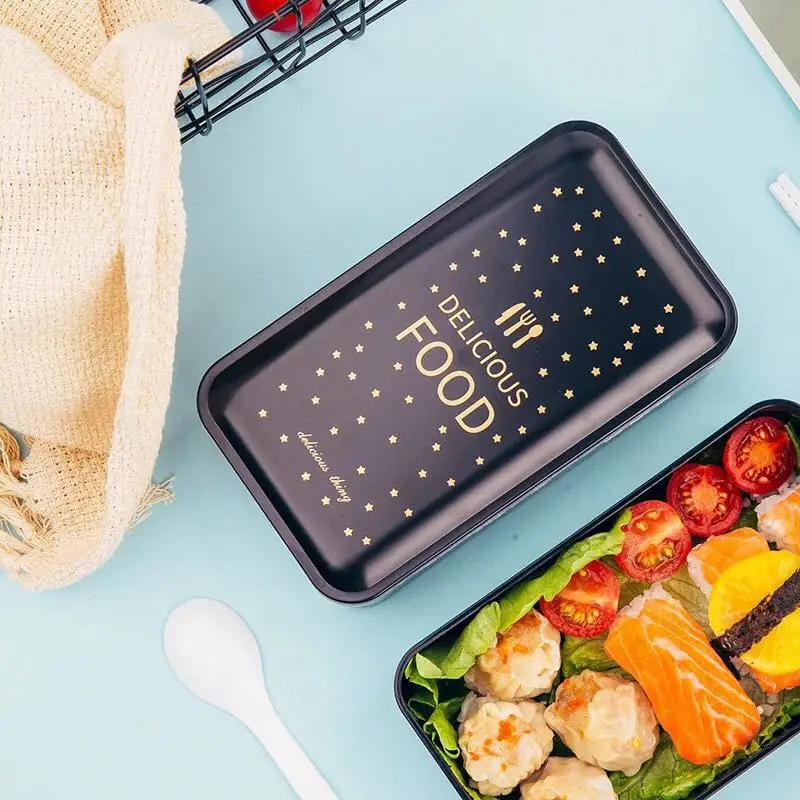

Portable Rectangular Lunch Box Double Plastic Health Material Bento Box 1200ml Microwave Tableware Food Storage Container Lunch