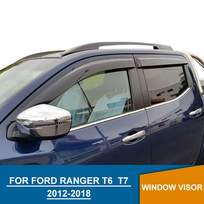 

4 PCS Weather Shield Window Visor for Ford Ranger MK1 MK2 11-18 Double Cab Wildtrack Thickness Flexible Rain-proof Shiny