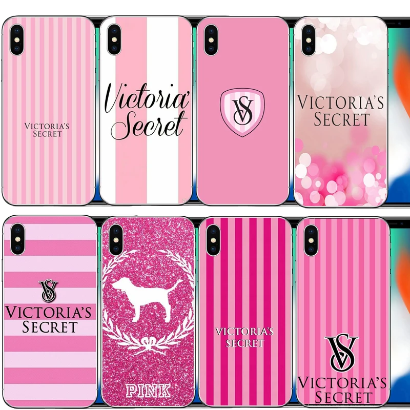

fashion pink Color Victoria secret case for iPhone 5 5S 6 6s plus 7 8 plus X Clear Soft TPU Silicon stripe Phone cover Coque