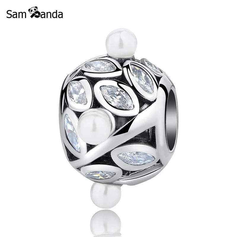

Authentic 925 Sterling Silver Luminous Leaves Charm Bead DIY Charms White Preal & Clear CZ Fit Pandora Bracelets Women Jewelry