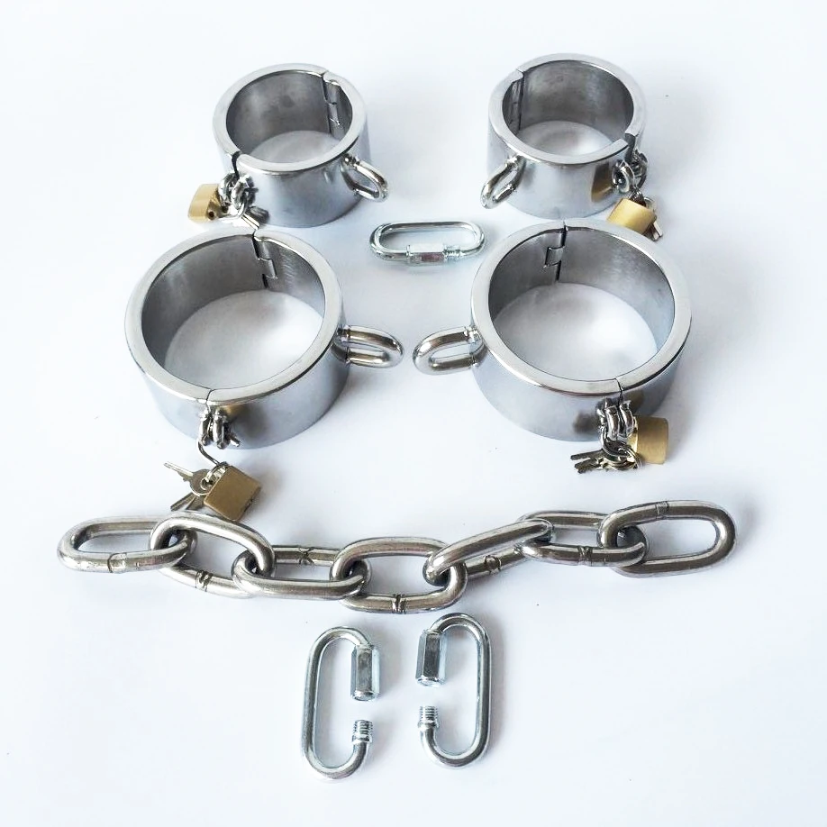 stainless steel bdsm hand cuffs bondage kit leg irons stahl bondage ankle steel wrist cuffs slave fetish handcuffs restraints