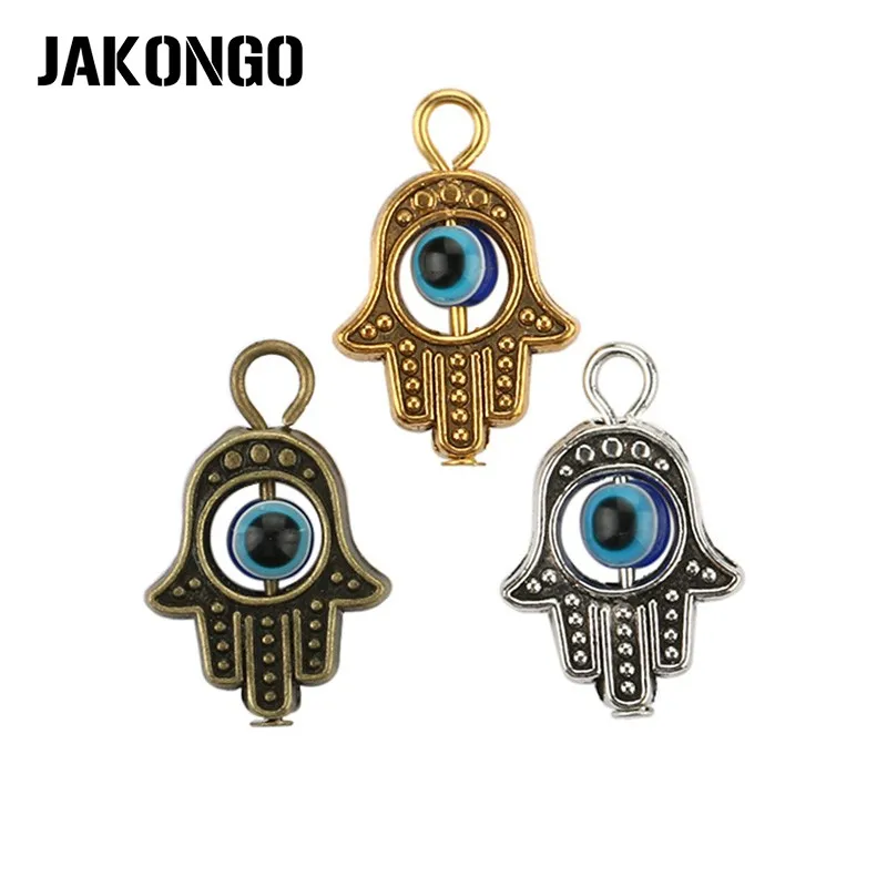 JAKONGO античный серебряный цвет Hamsa Fatima ручная подвеска с голубым глазом кулон