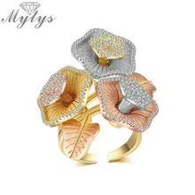 Mytys трехцветное Золотое цветочное кольцо для женщин изящный дизайн ретро матовое блестящее кольцо Ziron Дубай Мода R2036