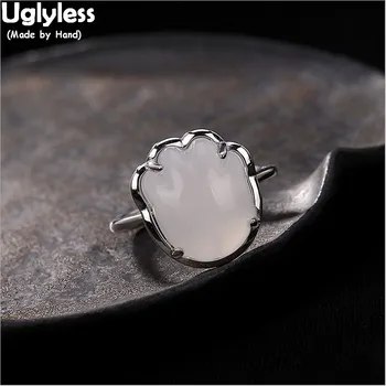 

Uglyless 100% Real Solid 925 Sterling Silver Handmade New Popular Paw Rings for Women Nature Jade Open Finger Rings Fine Jewelry