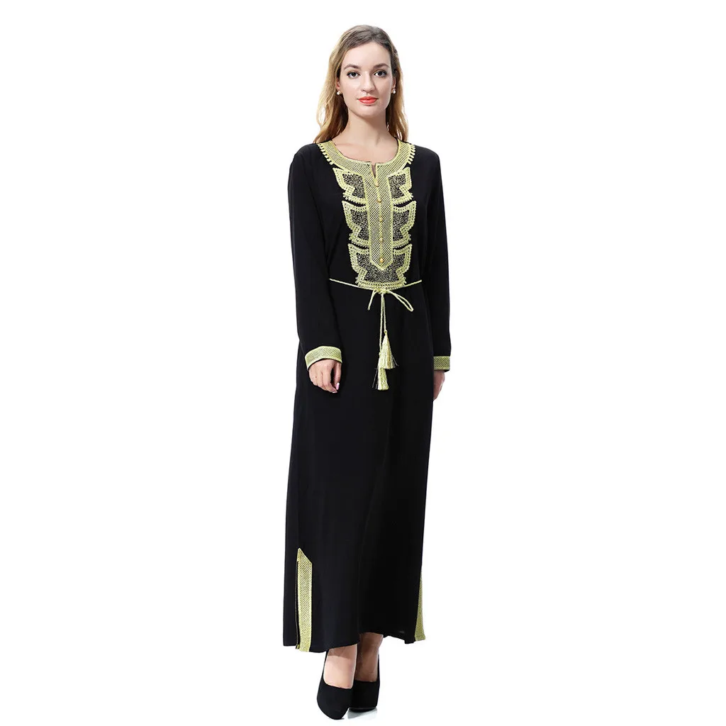 Длинное платье abaya повседневное женские мусульманские платья мусульмане арабы Ближний Восток женские на шнуровке нагрудник длинный халат