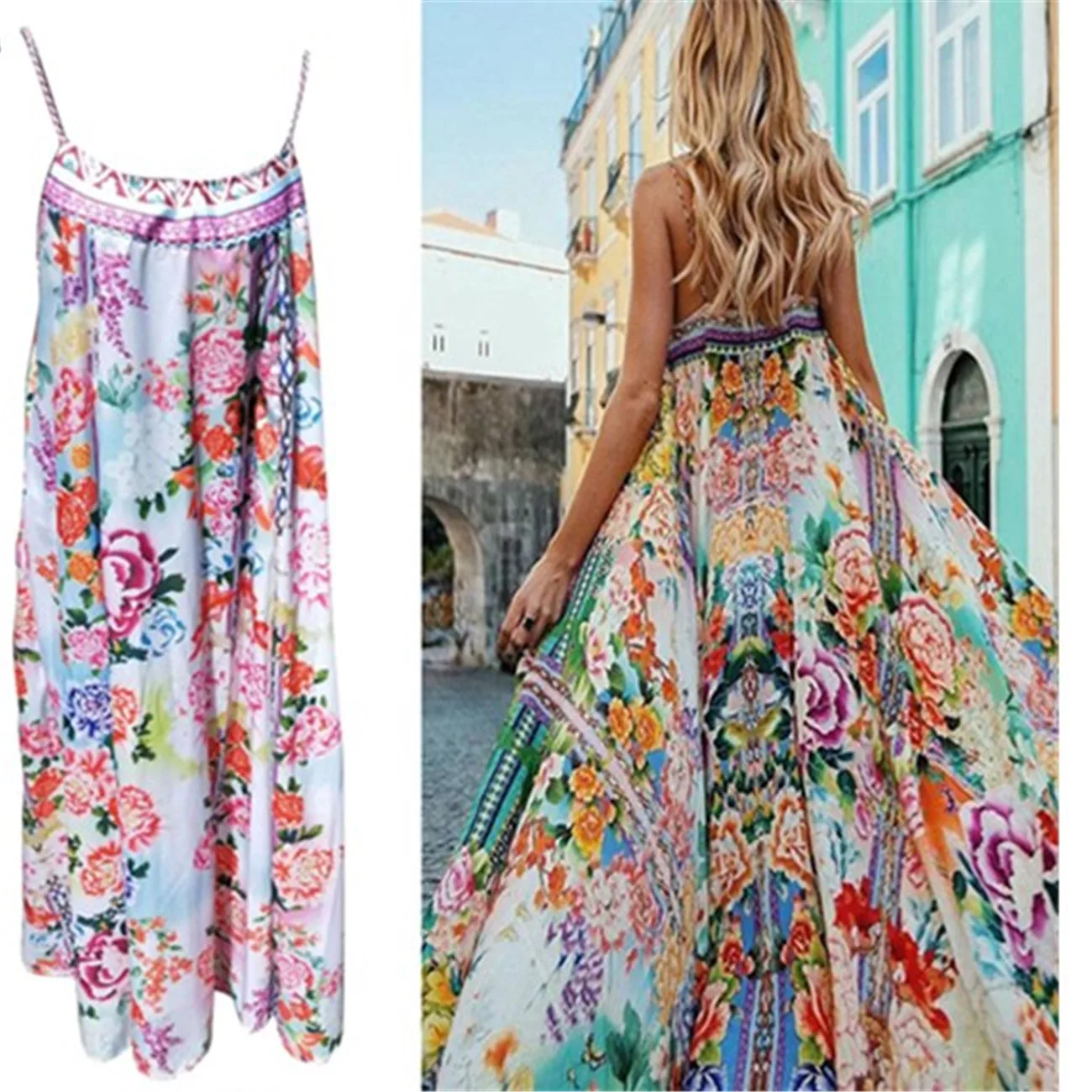 

2018 Summer New Style Fashion Women's Bohemian Floral Maxi Long Skirt Summer Beach Evening Party Sundress