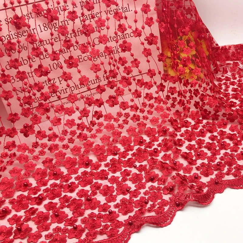 130X100CM блестящая жемчужная вышивка марлевые цветы сетка кисточка Тюль Ткань для