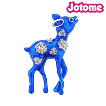 

100pcs a lot Women's Austrian Crystal Blue Enamel Lovely Little Flower Fawn Sika Deer Brooch Pin Clear 1.375 x 2.25 inches