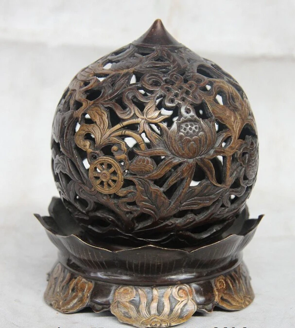 

song voge gem S1594 China Buddhism Palace Bronze Copper Lotus Eight treasures Incense Burner Censer