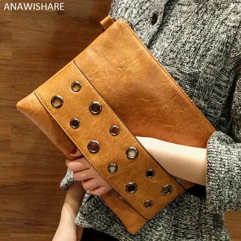 

ANAWISHARE Women Day Clutches Bags Rivet Crossbody Bags For Women Messenger Bags Leather Shoulder Bags Women Handbags