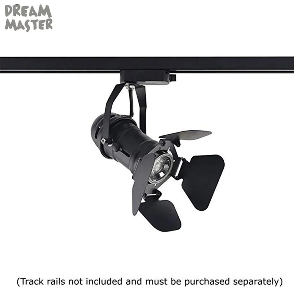 Ceny Czarny mini regulowany domy reflektor szynowy, przemysłowe do montażu na szynie światła, E27 punktowe reflektory led z 4 liść drzwi do stodoły dla domu