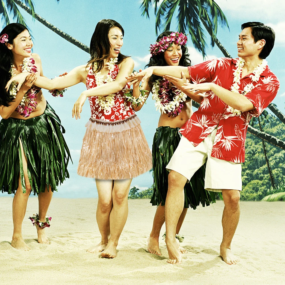 Гавайская Юбка из соломки; костюм с эластичной вставкой; комплект из пяти предметов; Изысканные кружевные мозаичные вечерние украшения; два цвета на выбор