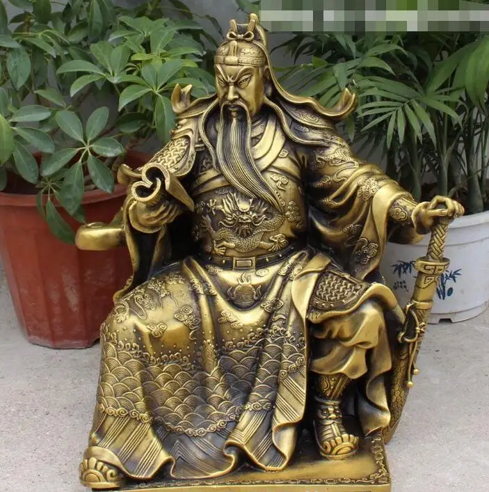 Китайская Бронзовая статуя Гуань Гонг Yu Warrior God Dragon Guangong 17 дюймов | Дом и сад