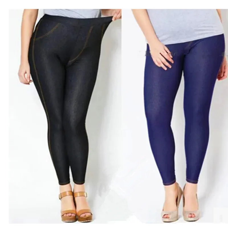 

WKOUD Winter Leggings For Women Fashion Warm Fleeces Inside Pencil Pants Faux Denim Thick Footless Legging Casual Trousers P8213