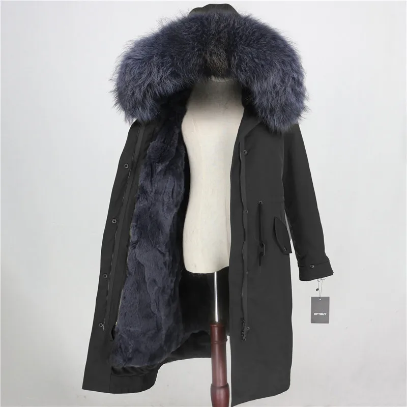 OFTBUY водонепроницаемая верхняя одежда X-long Parka зимняя куртка женская шуба из натурального меха енота капюшон Подкладка из натурального кроличьего меха